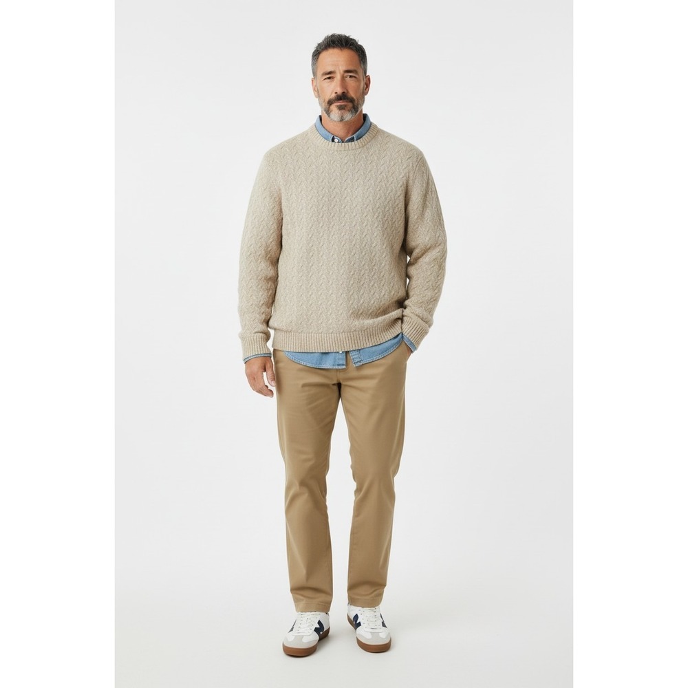VTG RARE Talbots Mens Cable Knit Sweater Beige XXL 100% Pima Cotton Crewneck Dad